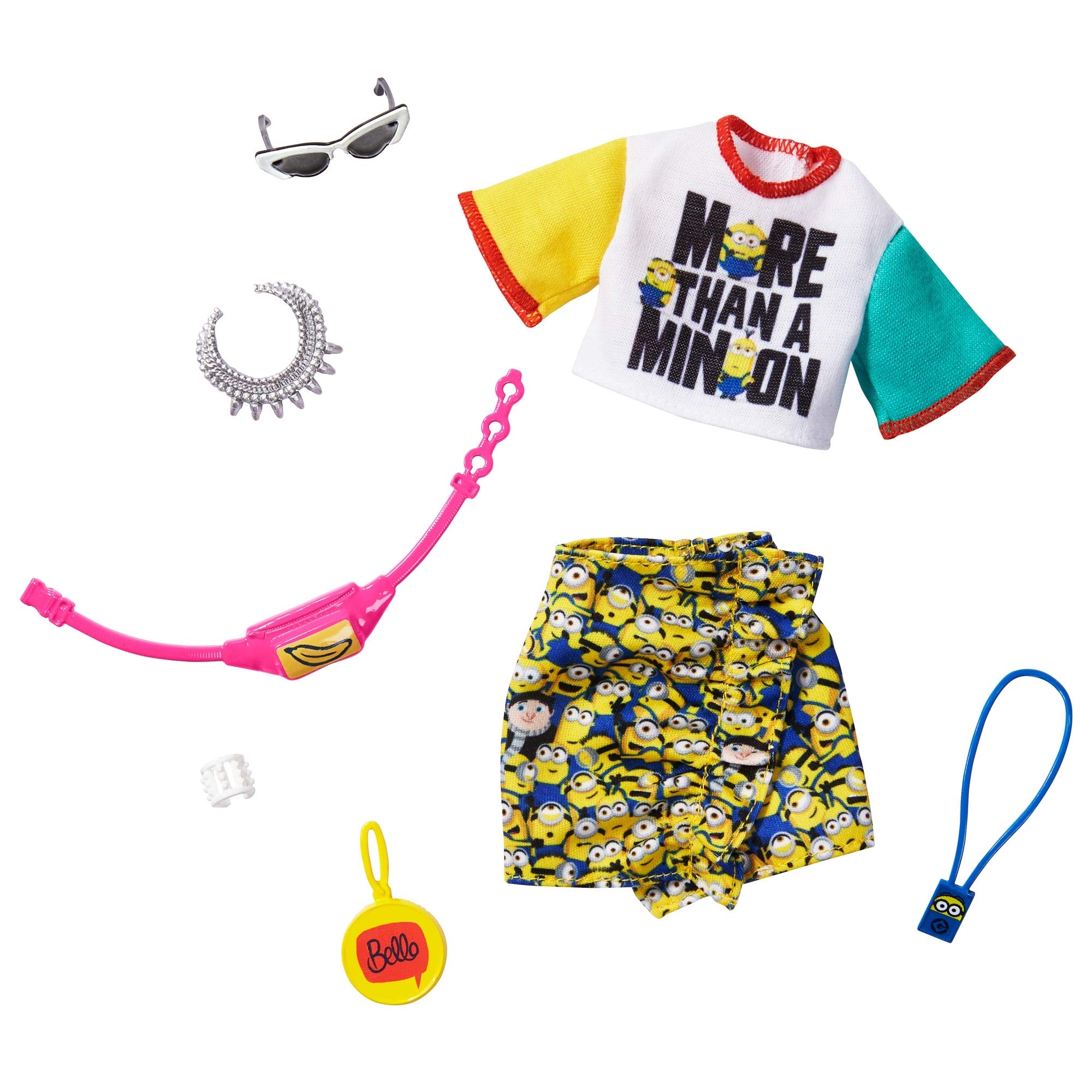 Barbie Storytelling Fashion Pack of Doll Clothes Inspired by Minions: Top, Skirt and 6 Accessories Dolls, Gift for 3 to 8 Year Olds