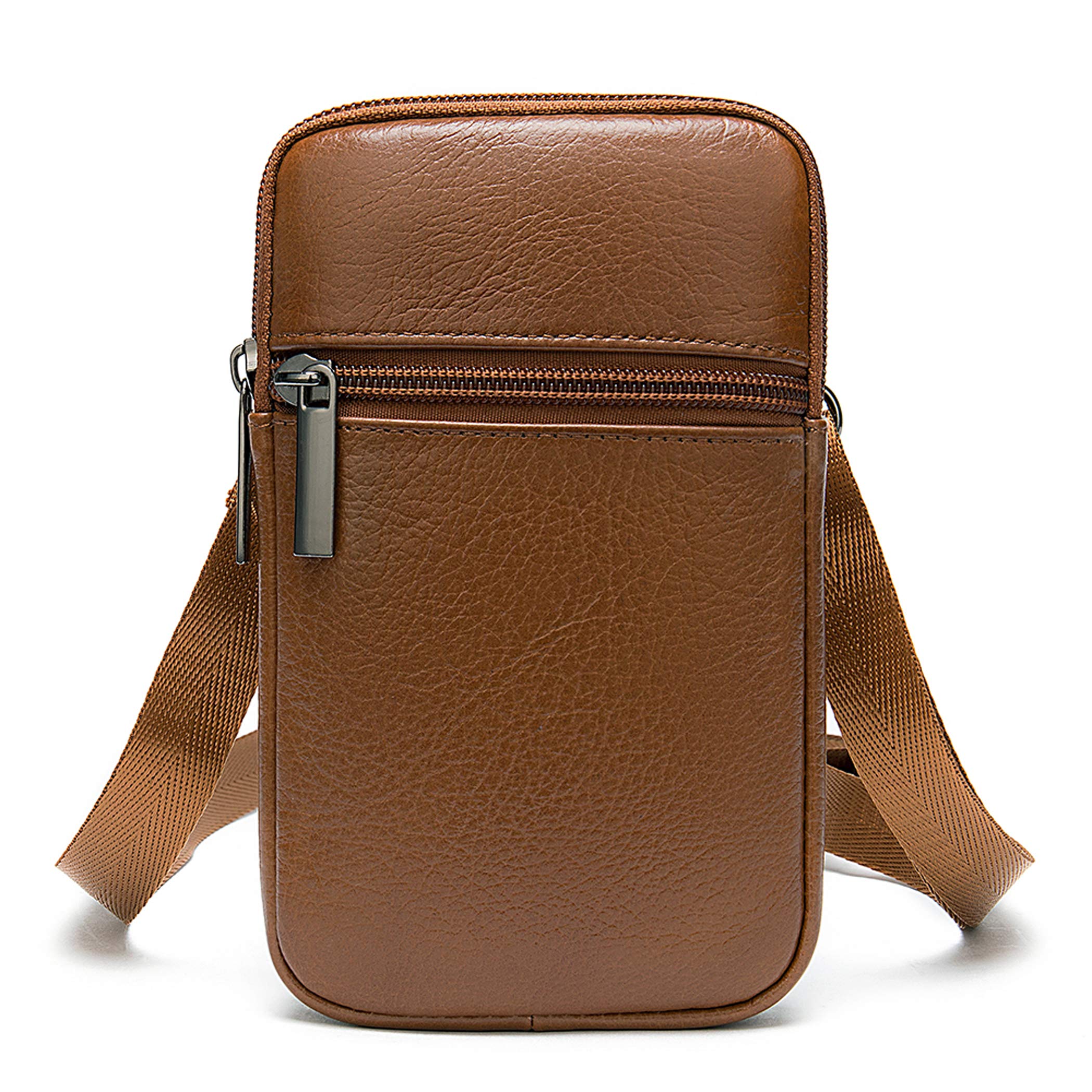 Cell Phone Shoulder Holster for Men, Crossbody Waterproof Cell Phone Bag, 6.5" PU Leather Cell Phone Holster Men Belt Pouch Waist Bag Wallet Mini Cellphone Messenger Bag Running Bum Pack Purse, Brown