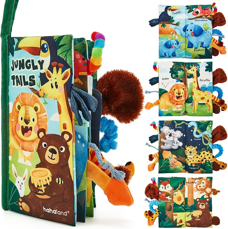 hahaland Jungle Tails Sensory Soft Book for Babies 10 Texture Pages Crinkle