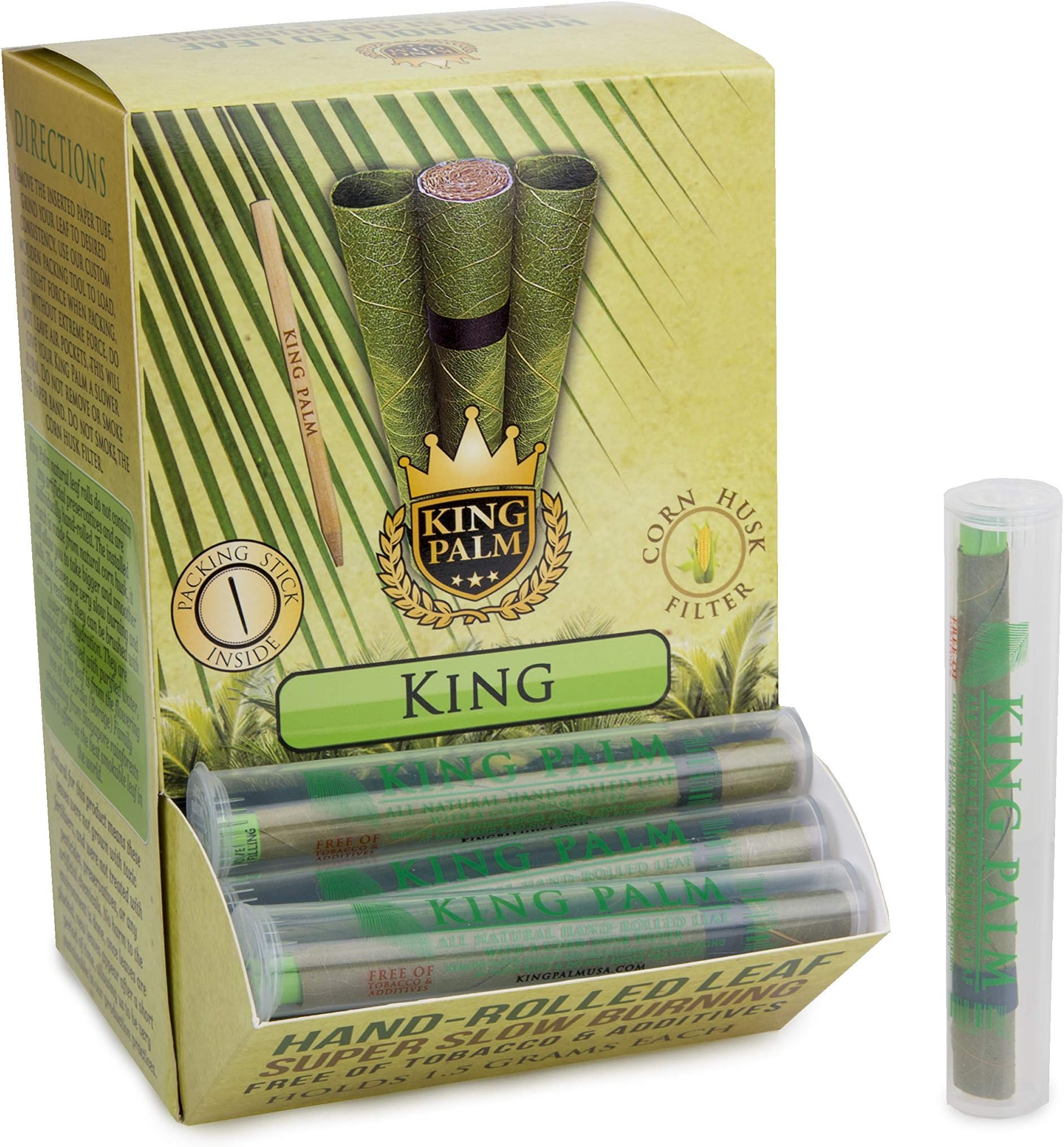 King Palm KING Size Cones (ONE SINGLE TUBE - ONE ROLL) Natural Pre Wrap Palm Leafs - Pre Rolled Cones - All Natural Cones - Corn Husk Filter - Preroll Cones - Prerolled cones with Filter Organic Cones
