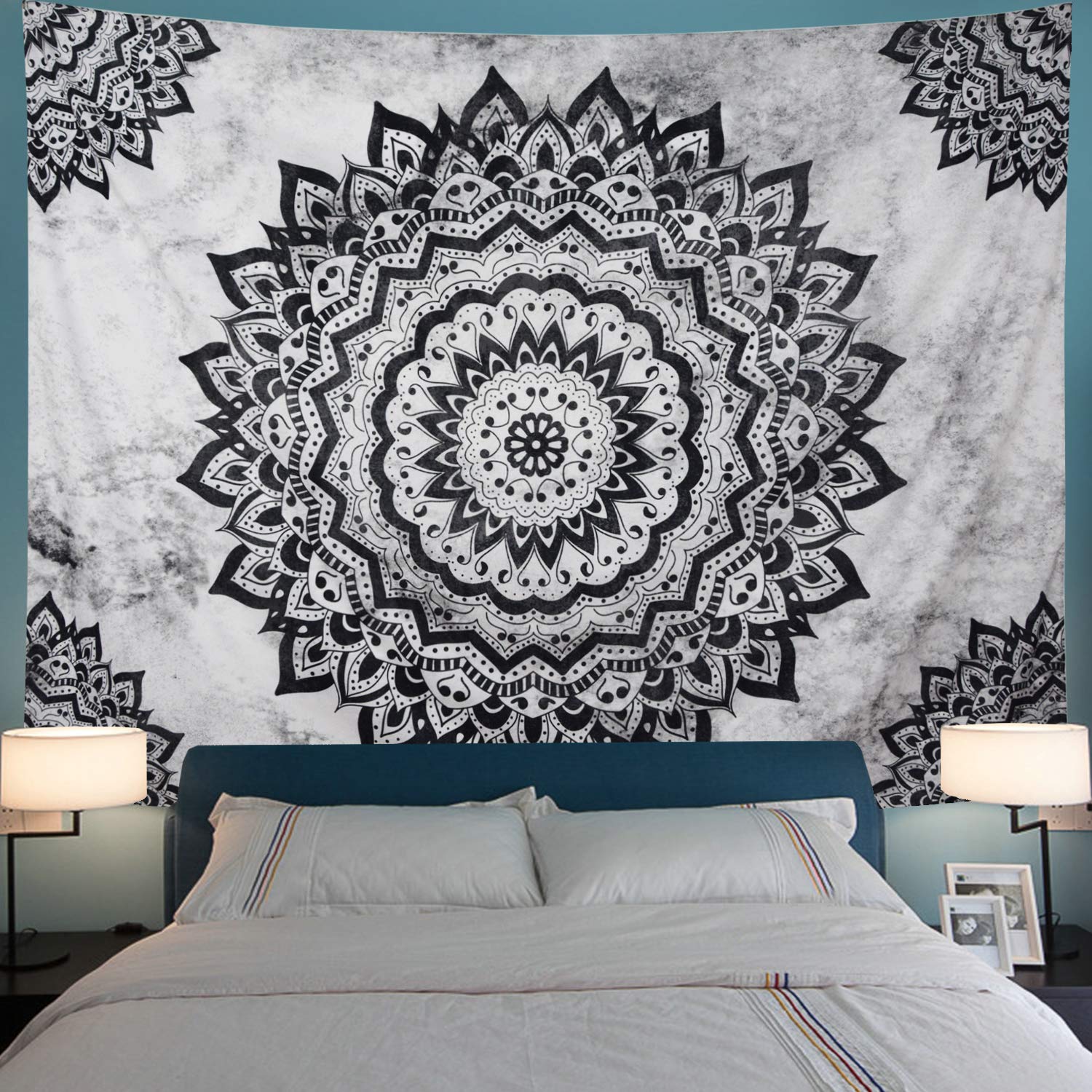 Leofanger Black and White Tapestry Mandala Tapestry Bohemian Flower Wall Tapestry Psychedelic Hippie Tapestry Wall Hanging for Bedroom (L-78.7" × 59.1", Black & White)