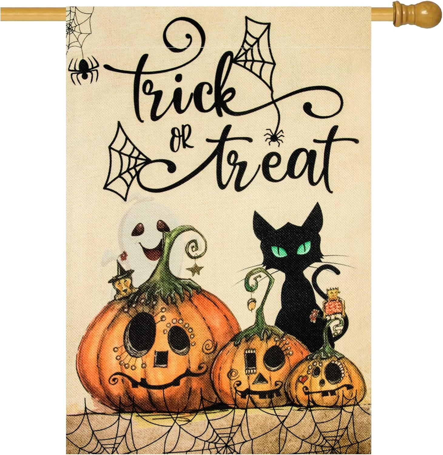 Flags - Unves Halloween Flags for Outdoors 28 x 40 Double Sided, Trick or Treat Halloween House Flag, Cat Ghost Pumpkin Large Halloween Yard Flag for Farmhouse Garden Porch Balcony Lawn Decorations