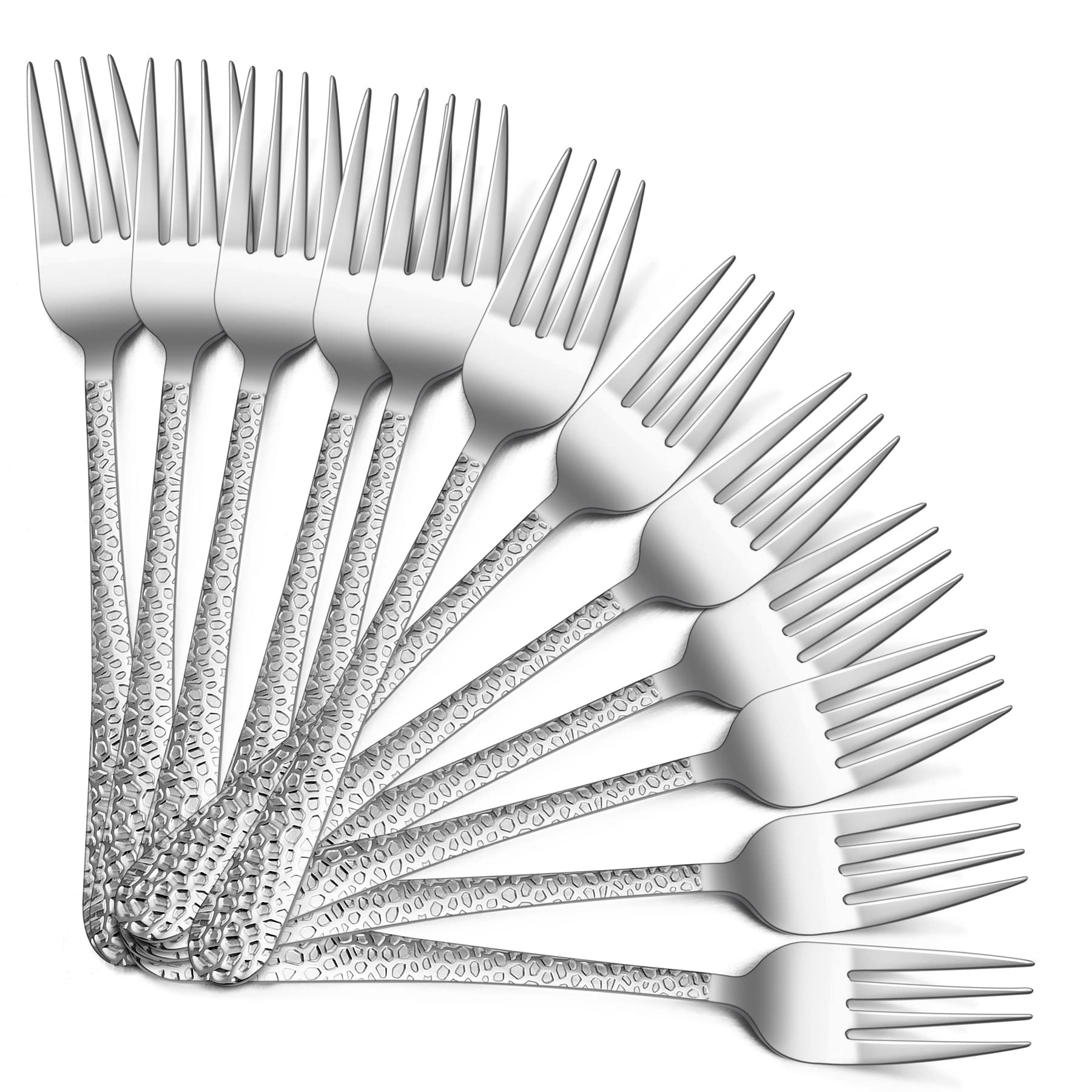 HaWare 12 Pcs Large Stainless Steel Hammered Dinner Table Forks for Home, Kitchen, Restaurant, Mirror Polished& Dishwasher Safe - 20cm