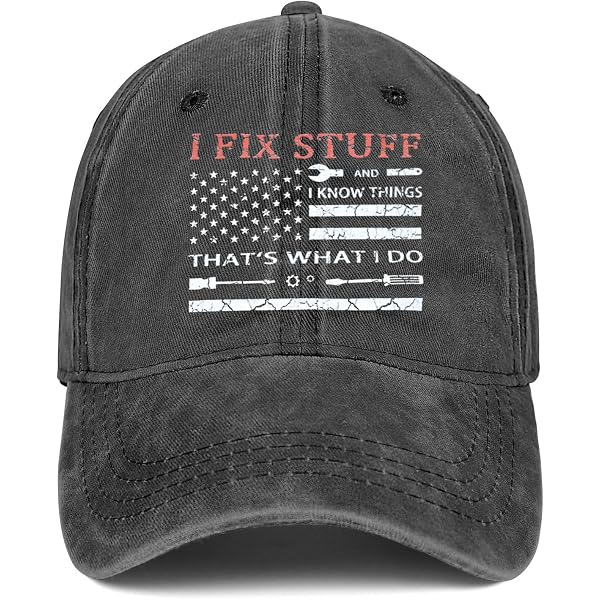 Funny Fix Stuff Baseball Cap – Washed Cotton Adjustable Hat, Retro Design, Great Gift For Dad & Men