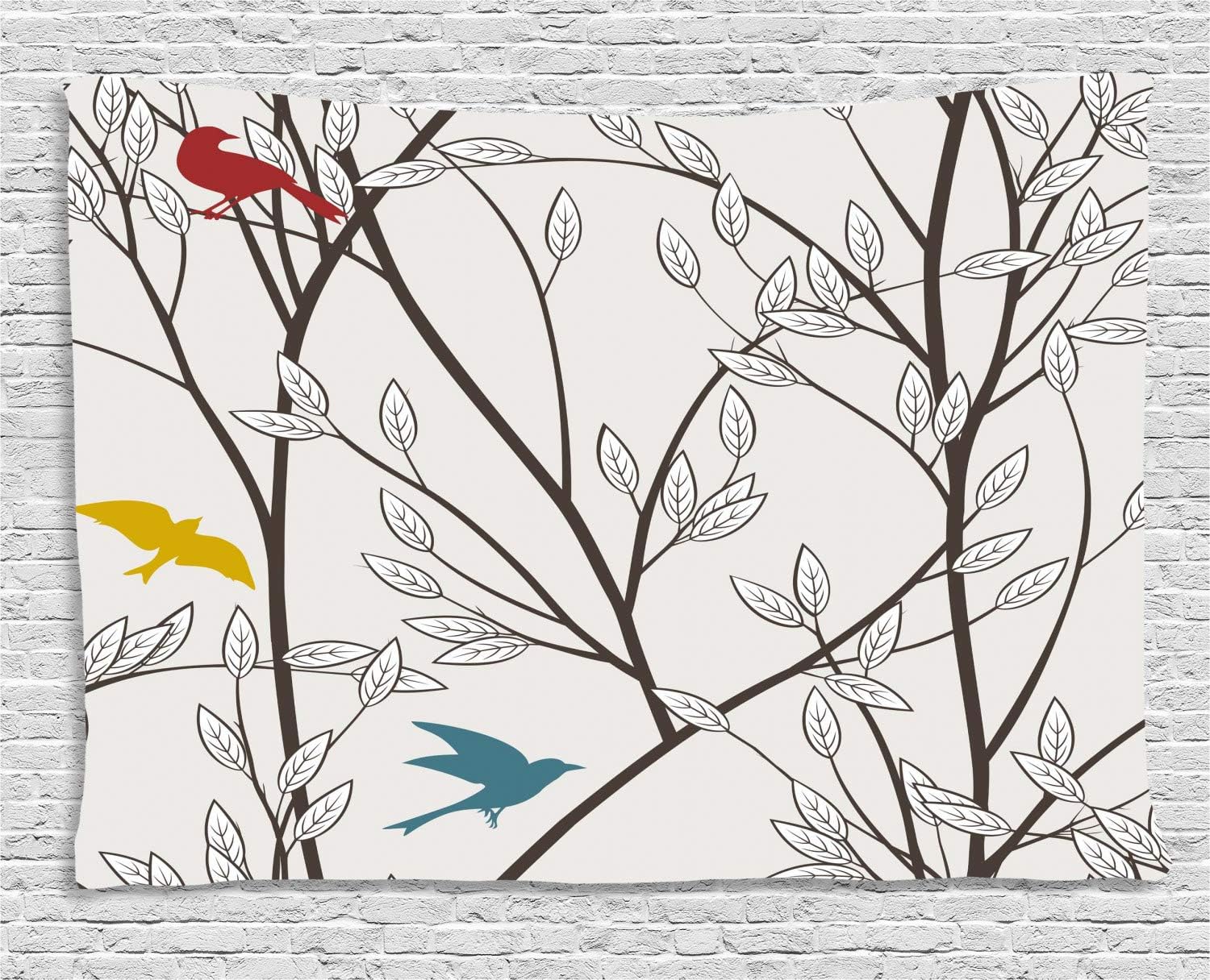 Abakuhaus Naturaleza Tapiz De Pared Aves Vida Salvaje Tipo Caricatura Con Arbol Hoja Arte Estampa Para El Dormitorio Apto Lavadora Y Secadora Estampado Digital 200 X 150 Cm Mostaza Amazon Es Hogar