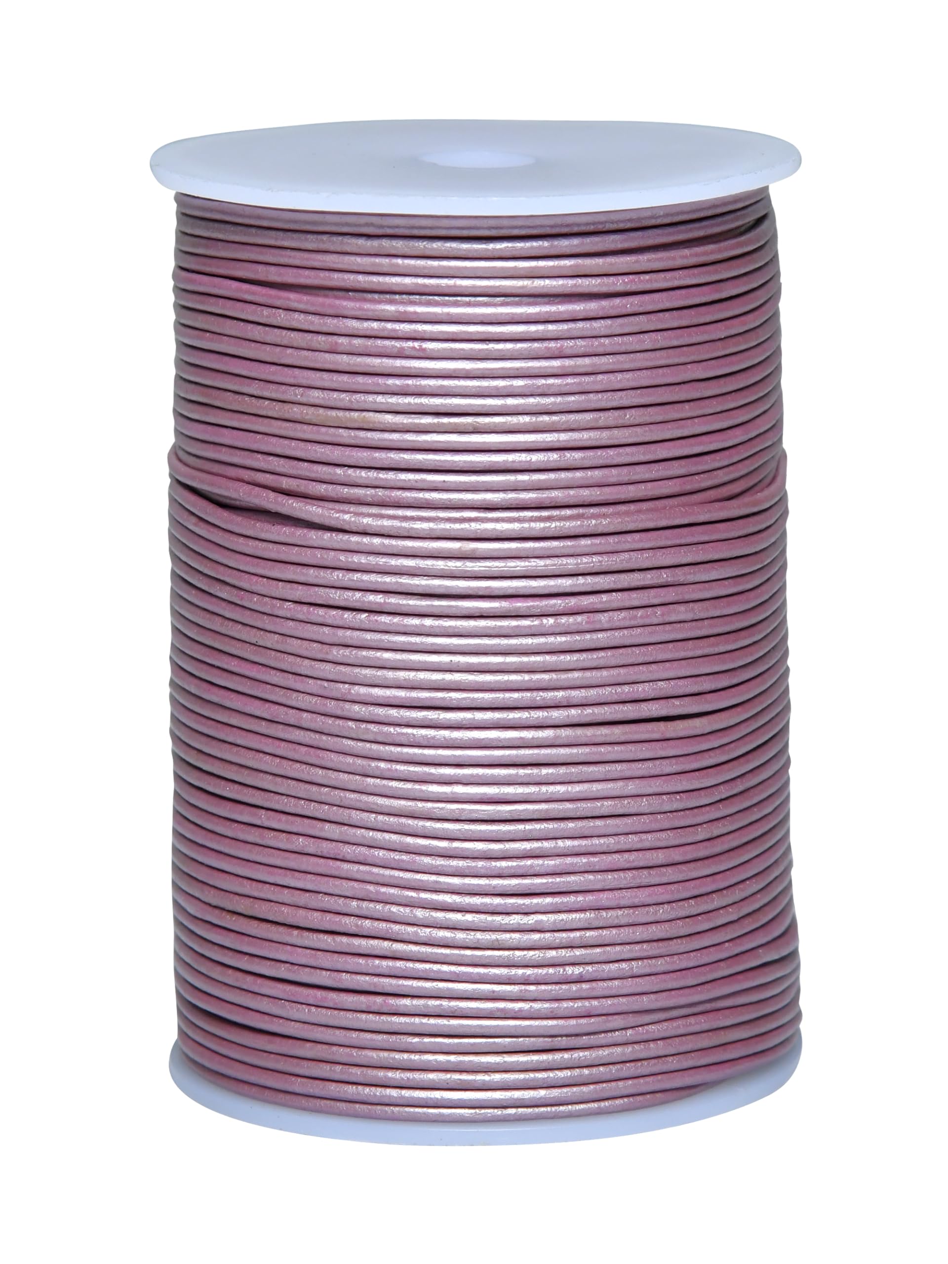 Cords Essentials Round Genuine Leather String Cord, Rope for Jewelry Making, Necklaces, Bracelets, Kumihimo Braiding, Wraps, Crafts and Hobby Projects (Metallic Pink, 2.0 MM)