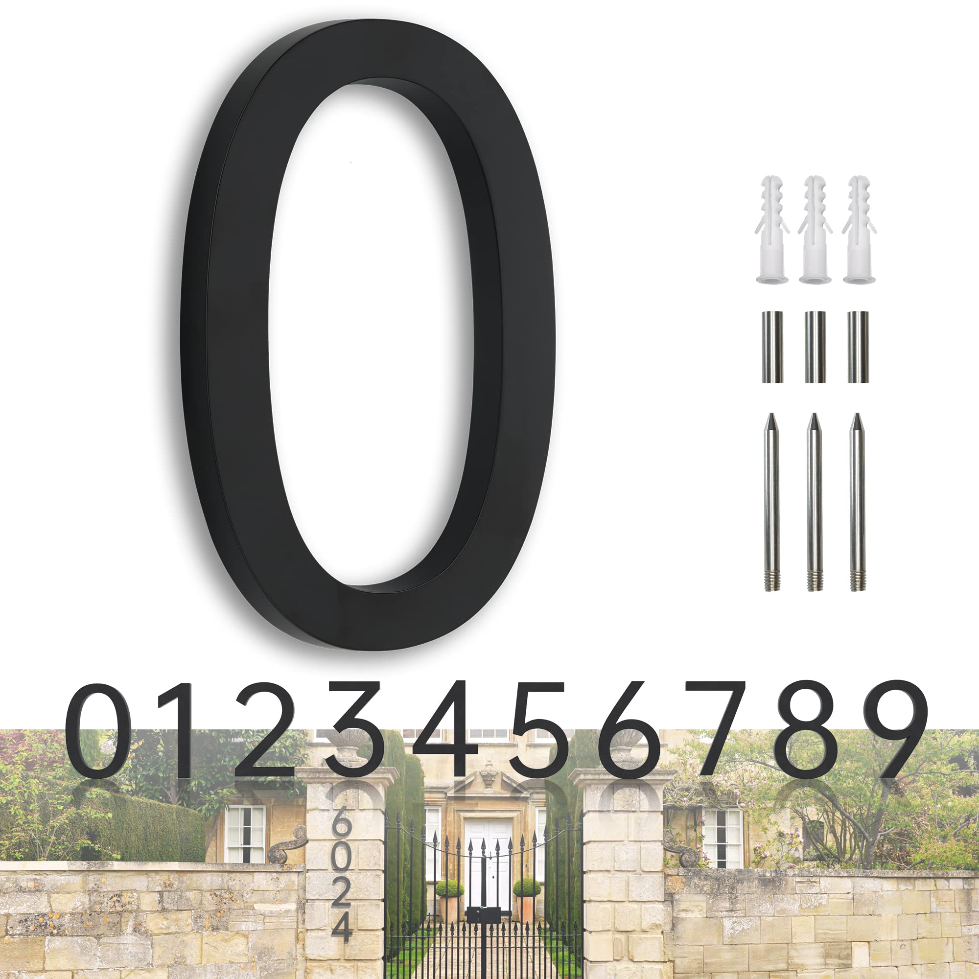 House Numbers Large Door Number Black House Number 7 Inch Metal House Numbers 3D Floating Exterior Modern - Address Numbers 0