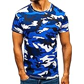 Men's Camouflage T-Shirt Sports Fitness Short Sleeve Military Camo Crewneck Vintage Shirt