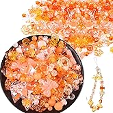150g(170~230pcs) Aesthetic Acrylic Assorted Beads Cute Beads for Jewelry Making Kawaii Flower Heart Star Butterfly Bow Round Beads Bulk for Bracelets Making Necklaces DIY Crafts (Orange)