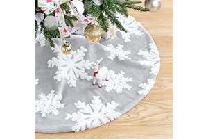 QUEENDREAM Small Christmas Tree Skirt Faux Fur Tree Skirt 24inch Grey Plush Skirt with Snowflakes for Christmas Party Decorations