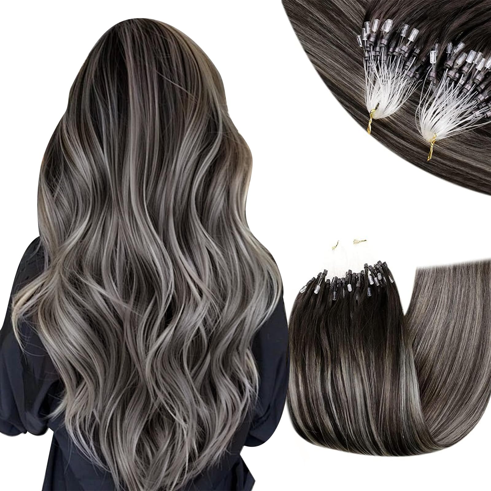 Black Ombre Micro Loop Hair Extensions Real Human Hair 12 Inch 40 Gram