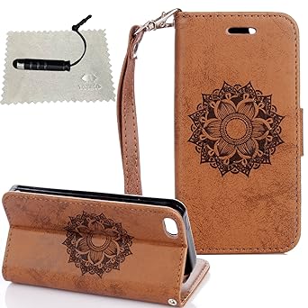 TOCASO iPhone 5S Hülle, HandyHülle Leder Schwarz Flip Wallet Case Glitzer Blume Kartensteckplätze Schutzhülle iPhone 5S / iPh