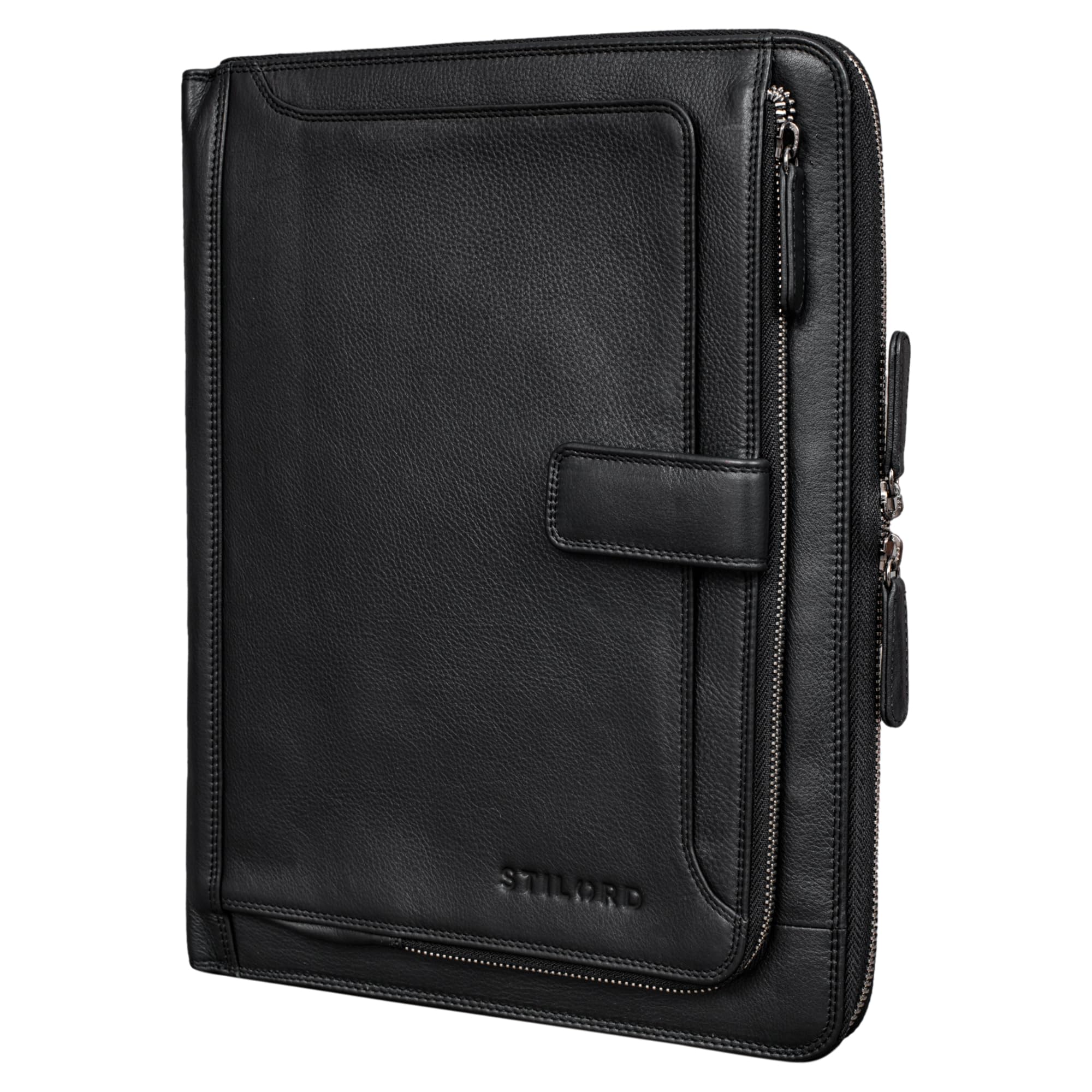 STILORD "Colby" Leather Document Holder A4 Conference Folder Vintage Business Case for 12 Inch Tablets File Organizer Writing Pad Portfolio Colour:Black