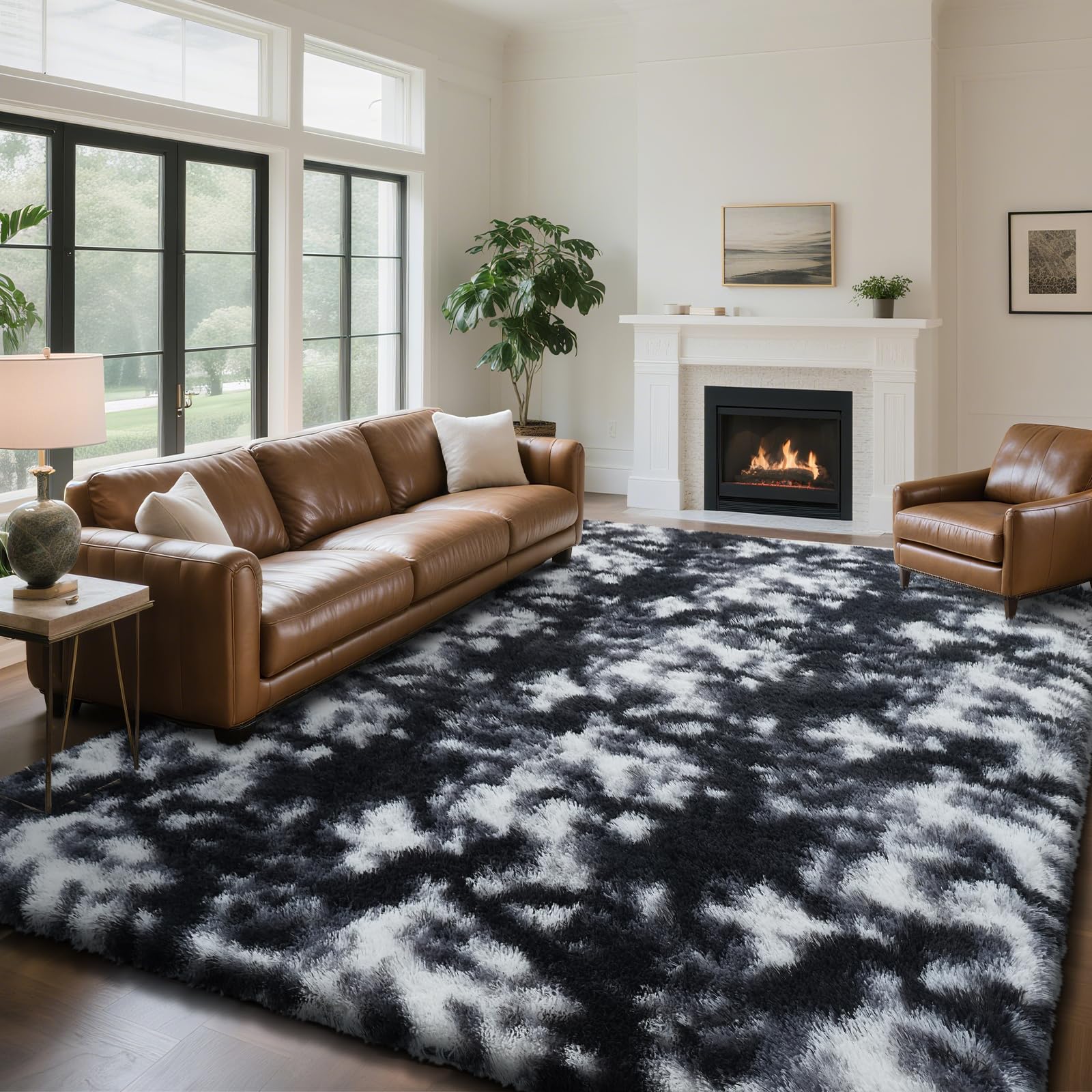 Photo 1 of yongyangjuxin Fluffy Rug Shaggy Area Rug, Mottling Black 6x9 Area Rugs for Living Room, Large Shag Area Rugs for Bedroom Kids Room Home Decor, Upgrade Anti-Skid Rectangular Fuzzy Rugs