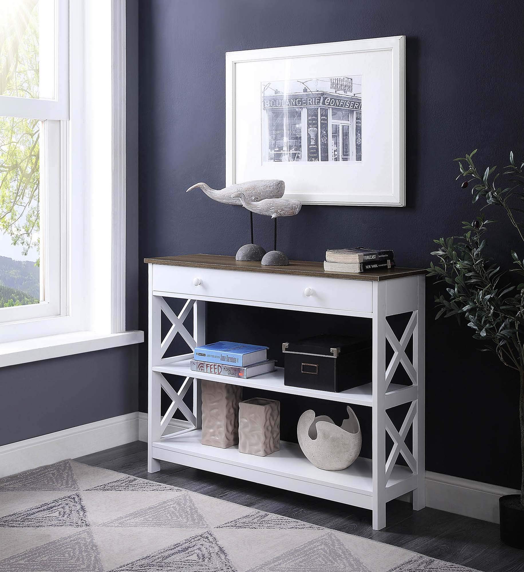 Convenience Concepts Oxford 1 Drawer Console Table, Driftwood / White