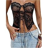 SHENHE Women's Sexy Lace Corset Bustier Top Lace Up Split Sexy Going Out Corset Y2k Crop Tube
