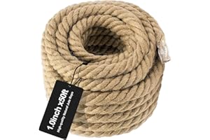 KEEPARK Jute Rope(1 in X 50ft) Swing Rope Thick Twisted Manila Ropes Natural Heavy Duty Hemp Rope for Swing Bed, Crafts, Railing, Tug of War, Landscaping, Gardening, Bundling, Hammock, Home Decorating