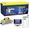 LOSSIGY 48V 100AH Golf Cart Lifepo4 Battery with 48 volt 18A Lithium Charger, Prefect for RV Solar System, Built in 200A Bluetooth BMS, Peak Current 1000A(3-5s), 10 Yrs Lifespan