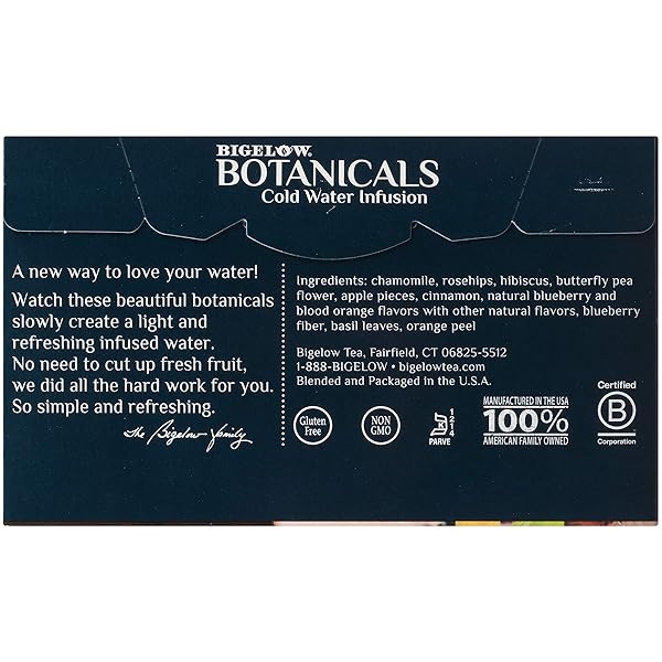 BIGELOW BOTANICALS COLD WATER INFUSION BLUEBERRY CITRUS BASIL TEA BAGS 18 COUNT BOX (PACK OF 1), HERBAL INFUSION, CAFFEINE FREE, 18 TEA BAGS TOTAL