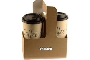 ECOQUALITY [25 PACK] Disposable Cup Drink Carrier with Handles - Kraft 2 or 4 Cup Carrier, Paperboard Cup Holder - Disposable Cup Holder Hot and Cold Drinks - To Go Coffee Cup Holder Food Delivery, Coffee Shops