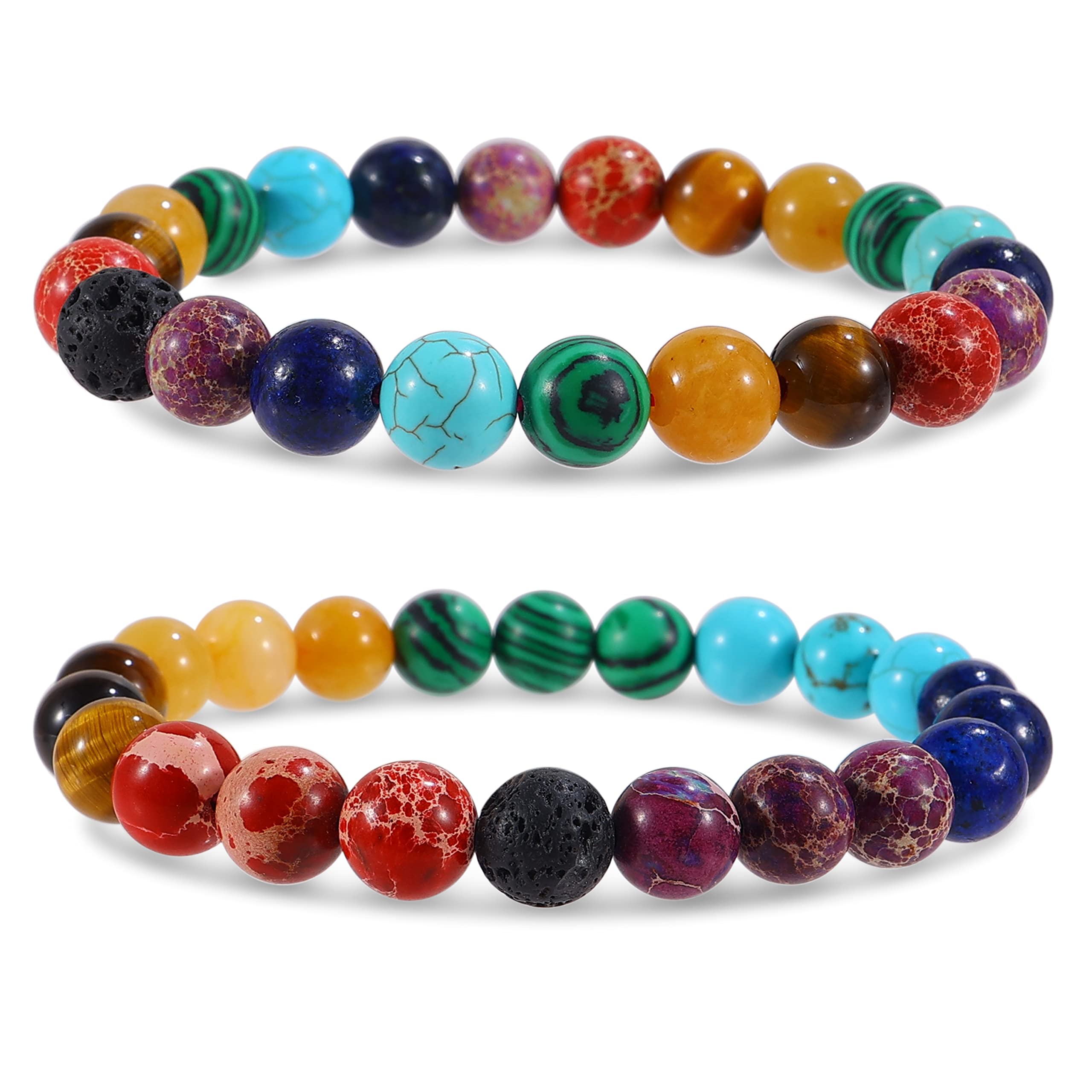 Farfume Chakra Bracelets for Women - Crystals Bracelet Women Natural Gemstones Yoga Reiki Bangle- A Set of Double Bracelets(Lava Stone & Chakras Stone)