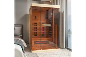 BNEHS Infrared Saunas for Home, Upgraded 1-2 Person Sauna with 10 Minutes Fast Heating,Canadian Hemlock & Tempered Glass