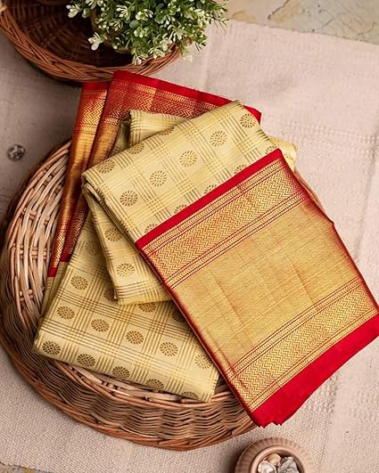Womens Silk Cream Saree With Blouse