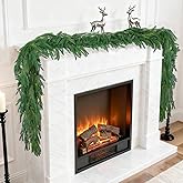 Artificial Norfolk Pine Garlands, Real Touch Winter Pine Garland, Green Artificial Greenery Garland for Mantle, Stairs, Table, Fireplace, Indoor & Outdoor Xmas Decorations(9FT)