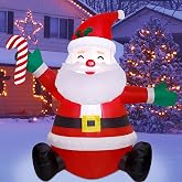 ATDAWN 4ft Christmas Inflatables Blow Up Yard Decorations, Inflatable Santa Claus Christmas Outdoor Decoration, Blow Up Santa Claus with Candy Cane for Christmas Yard Garden Decorations