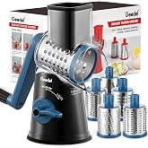 Geedel Rotary Cheese Grater Hand Crank, Cheese Shredder Vegetable Slicer | 5 Blades, 430 Stainless Steel, 12x Fast Cutting, Strong Suction Base, No BPA, Dishwasher Safe, for Cheese, Veggie, Nut