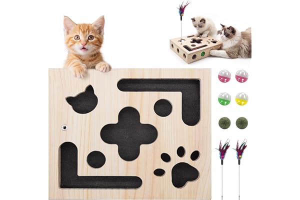 Cat Toys for Indoor Cats - Cat Nail File Box with Interactive Cat Toys, 2026 Upgraded Cat Puzzle Feeder Scratch Puzzle Toy for Indoor Cats, Natural Claw Care with 2 Wand Toys&Catnip Ball&4 Bell Ball