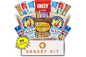 Hangry Kit Mega Care Pack (Essential Kit) - Snack Box Kit - Birthday Snack Box for Adults & Kids -- (20 count) Basket Care Package Ideal for College Students -- Contains Birthday Snacks, Cookies, Chips, Candy. Party Variety Box.