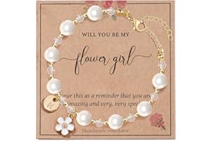 enasal Personalized Flower Girl Proposal Gift, Cute Shell Pearl Bracelet, Will You Be My Flower Girl？Thank You for Being Our Flower Girl Bracelet
