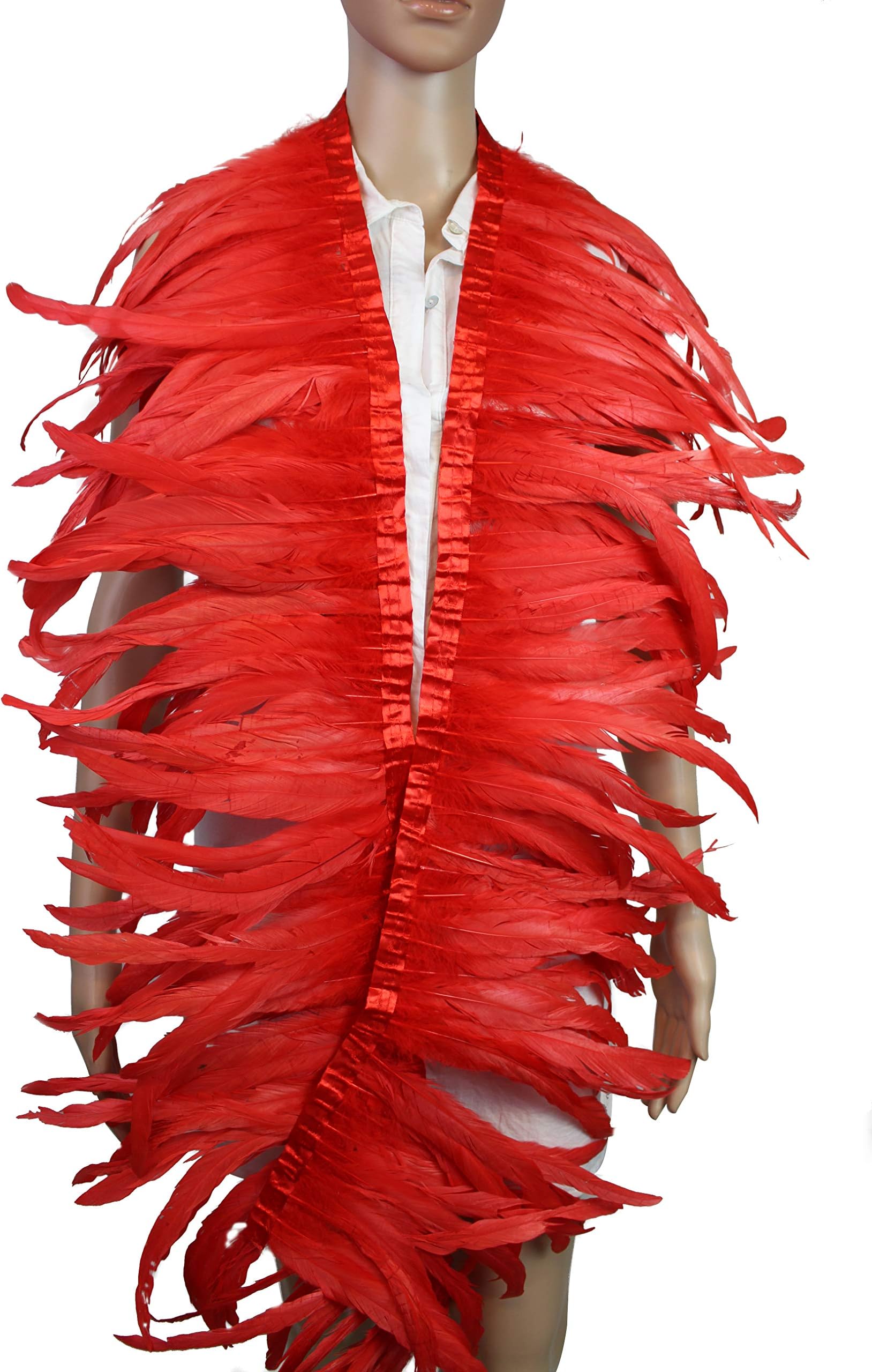 7 Color 2 Yard Long,10-12 inch Height Rooster Coque Feather Fringe Trim, for Skirt Dress Costume Roster Feather Trim (Red)