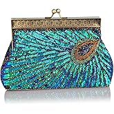 VISTATROY Large Vintage Style Beaded And Sequined Evening Bag Wedding Party Handbag Clutch Purse for Women Evening (Peacock blue)