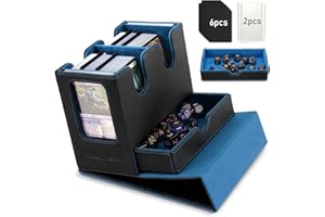 TiMOVO MTG Deck Box, MTG Commander Card Deck Box with Commander Display & Dice Tray Fits 400+ Unsleeved Cards, Leather Magnetic Card Storage Case with 6 Dividers for TCG CCG Magic Cards, Black+Blue