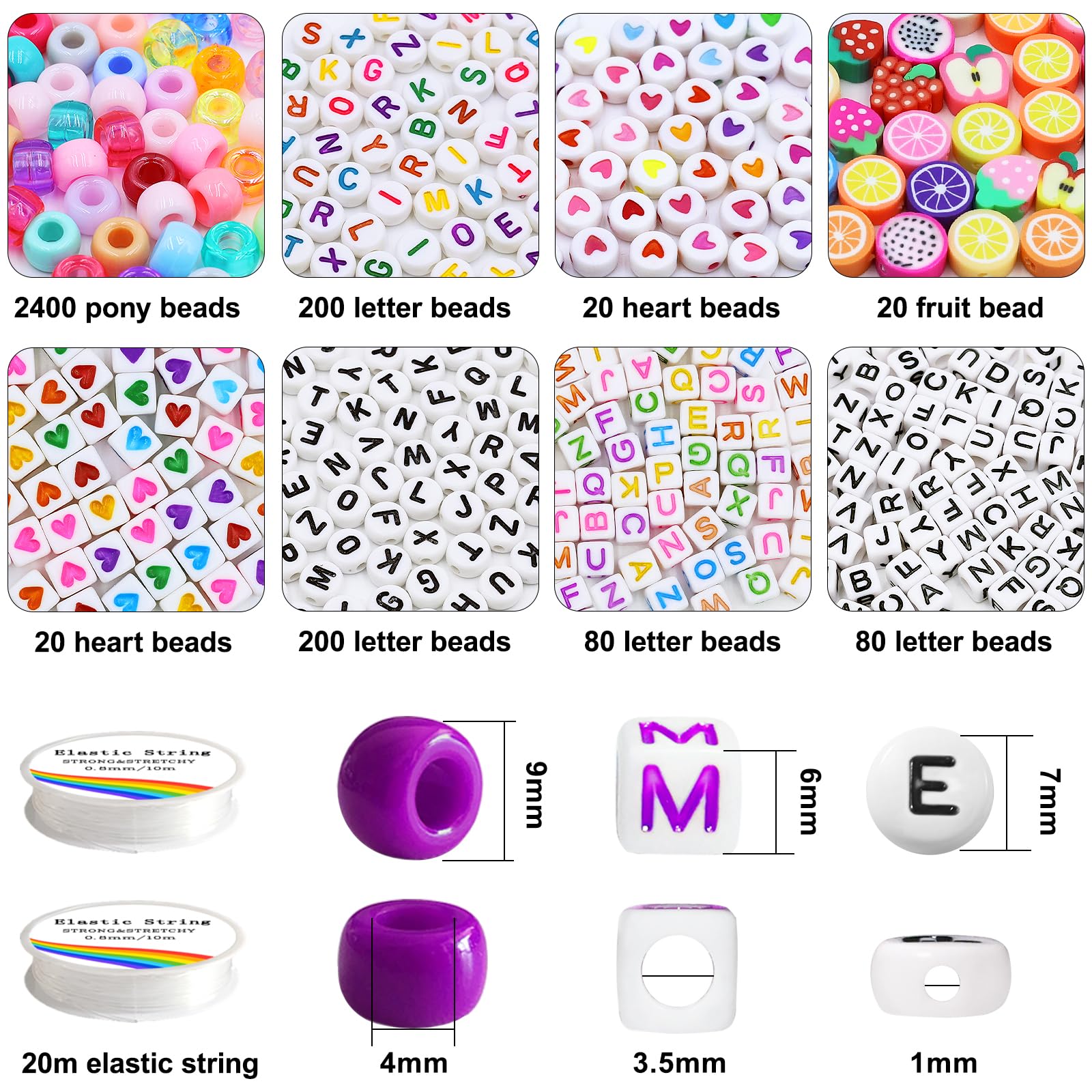 Redtwo 96 Colors Pony Beads for Bracelet Making Kit, Rainbow Kandi Beads Bulk Hair Beads Friendship Bracelet Kit, Craft Gifts Set for Girls