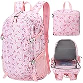 SilTriangle 40l Foldable Pink Bow Backpack for Women Pink Waterproof Lightweight Packable Hiking Backpack Coquette Bow Travel Adventure Daypack for Women Gift Camping Travel Business Trip Supply