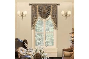 Loom and Mill Luxury Jacquard Waterfall Valance for Living Room, Classic Antique Swag Window Valances with Tassels, Bronze Gold Swag Curtains for Bedroom Banquet Holiday Decoration(W39Inch,1 Panel)