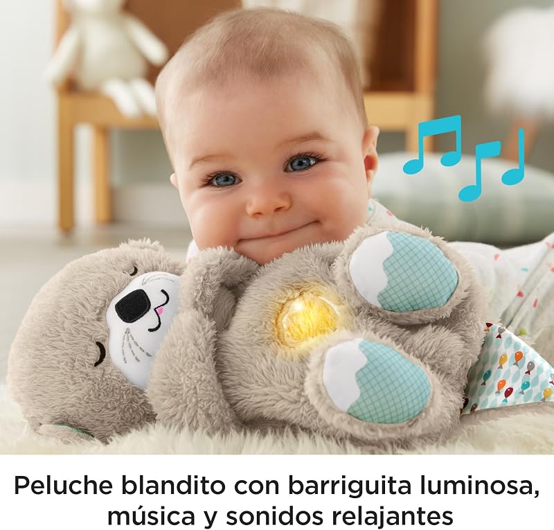 Lontra para dormir da fisher-price - pelúcia musical - com movimento, sons e luzes calmantes - presente para bebês de 0 a 0 meses (fxc66)