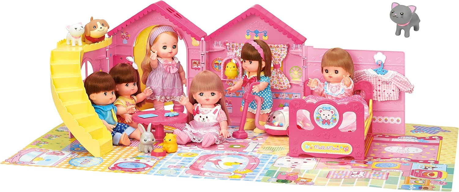 Amazon Amazon Co Jp限定 メルちゃん おせわパーツ かいだんつきの みんなあつまれ なかよしハウス 黒ネコちゃんセット おもちゃ おもちゃ