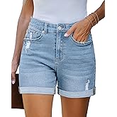 LookbookStore Jean Shorts Womens Stretchy High Waisted Ripped Denim Shorts with Pockets Trendy Distressed Cut Off Shorts