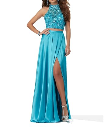 Charmant Damen Blau Steine Langes Abendkleider Promkleider Abschlussballkleider Zweiteilig 2018