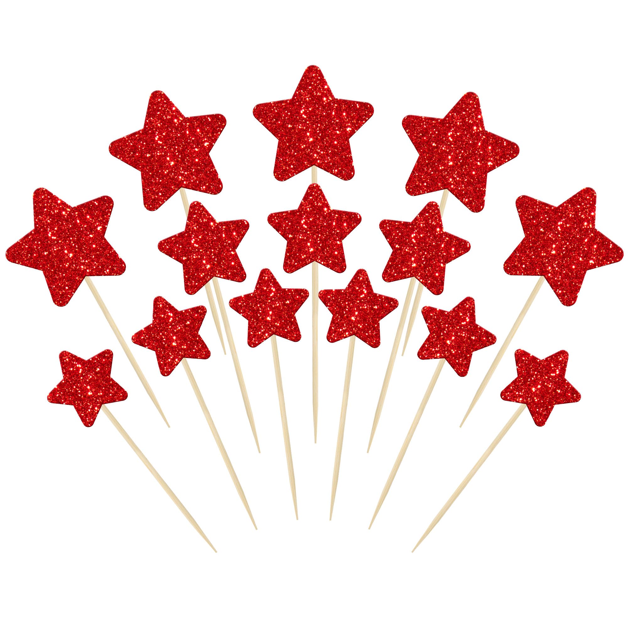 Gyufise 42Pcs Red Glitter Star Cupcake Toppers Mixed Size Twinkle Little Star Cupcake Picks Decorations for Wedding Anniversary Baby Shower Birthday Party Supplies