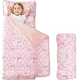 Viviland Toddler Kid Nap Mat for Preschool, Girls Pink Rainbow Slumber Bag, Daycare Sleeping Bag with Pillow and Blanket, Kindergarten Sleep Mat