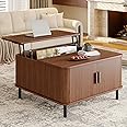 ONBRILL Lift Top Coffee Table, Wood Square Coffee Table with Large Hidden Compartment & Adjustable Footpads, Mid-Century Modern Lift Tabletop Dining Table for Living Room, Home Office