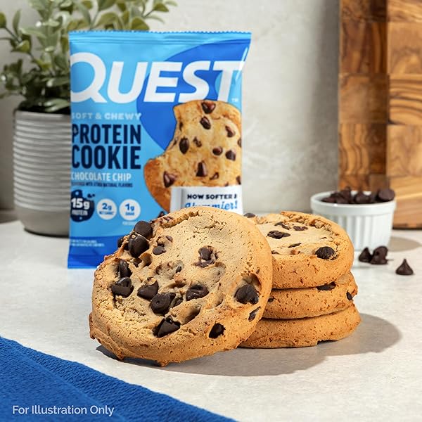 QUEST NUTRITION CHOCOLATE CHIP PROTEIN COOKIE, 15G PROTEIN, 1G SUGAR, 2G NET CARBS, KETO FRIENDLY, HIGH PROTEIN, LOW CARB; 12 COUNT