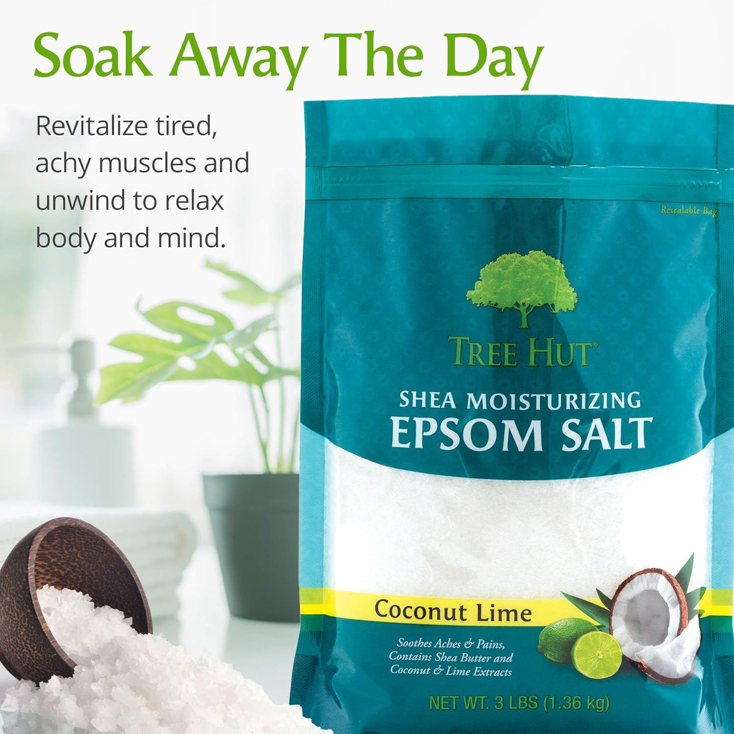 Tree Hut Shea Moisturizing Epsom Salt Coconut Lime, 3Ibs, Ultra Hydrating Epsom for Nourishing Essential Body Care : Beauty