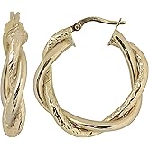 Kooljewelry 10k Gold Diamond-cut and Polish Intertwined Double Hoop Earrings