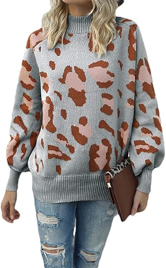 Amazon Kankanluck 女性ニットランタンスリーブレオパードタートルネック冬の秋のセーター セーター 通販 Amazon Kankanluck 女性ニットランタンスリーブレオパードタートルネック冬の秋のセーター セーター 通販